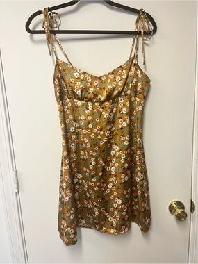 Lush Floral Satin Tie Strap Mini Dress